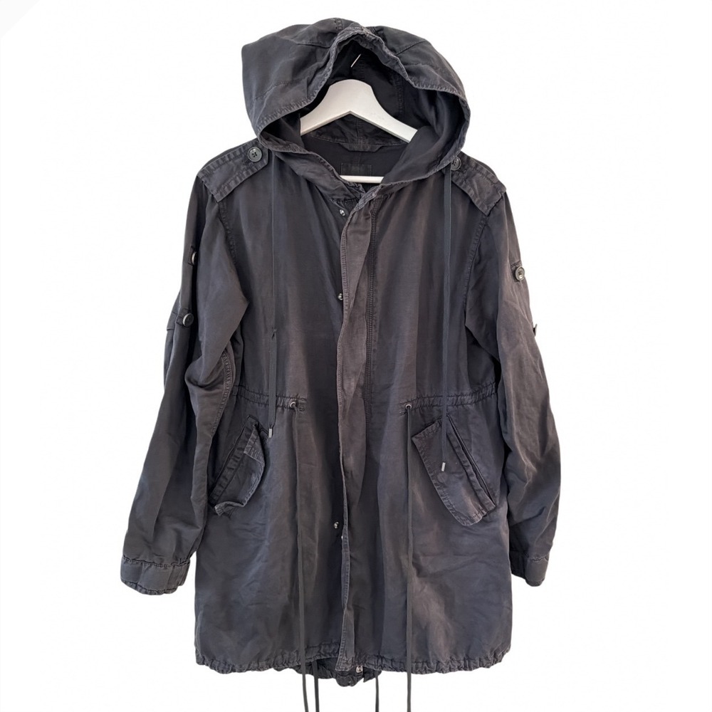 Diesel Womens XS Utility Parka Jacket Faded Black Linen Cotton Hooded Military